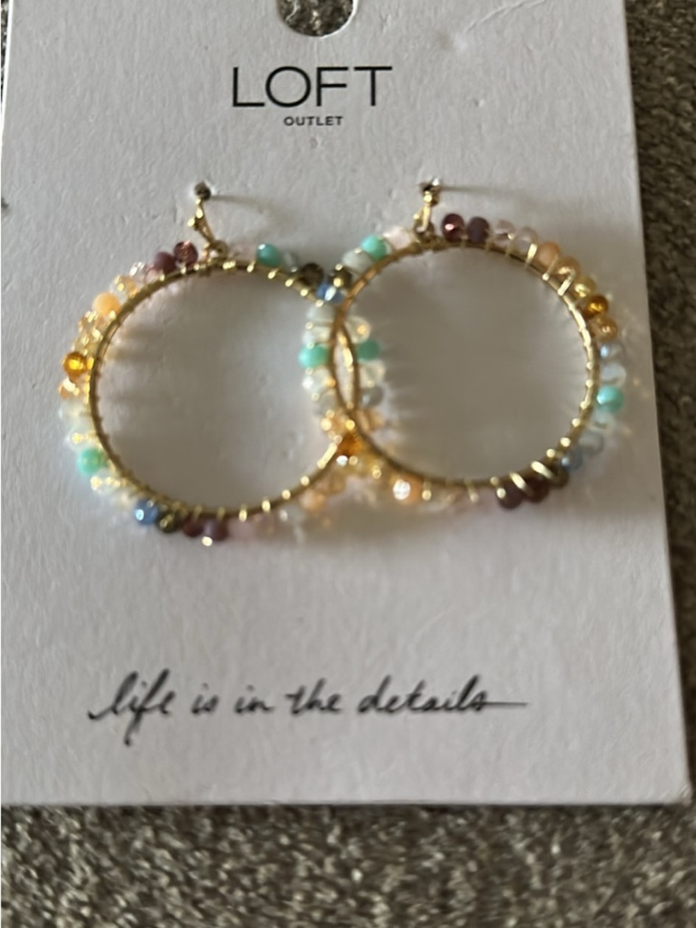 LOFT Gold Hoop Earrings with Pastel Multicolor Beads